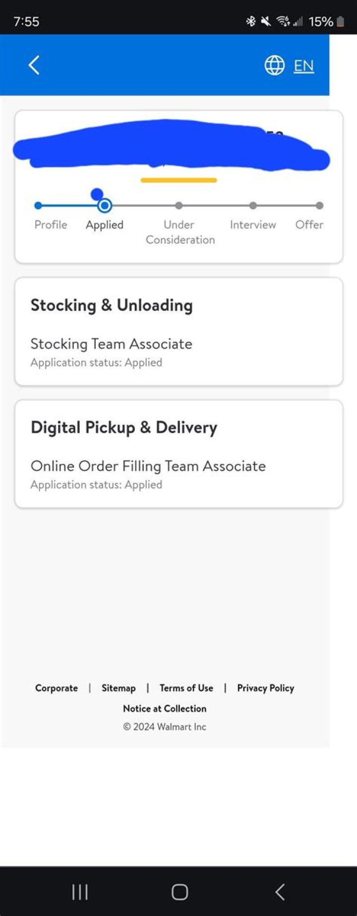 How do I check my Walmart application status?