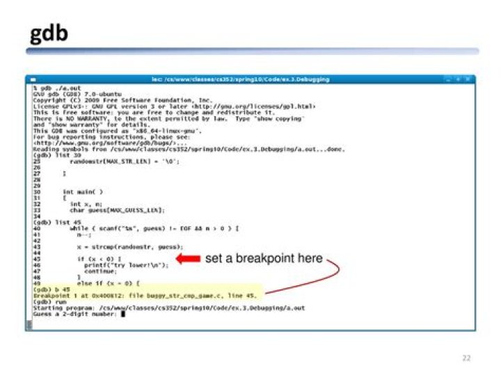 How do I set a breakpoint in gdb?