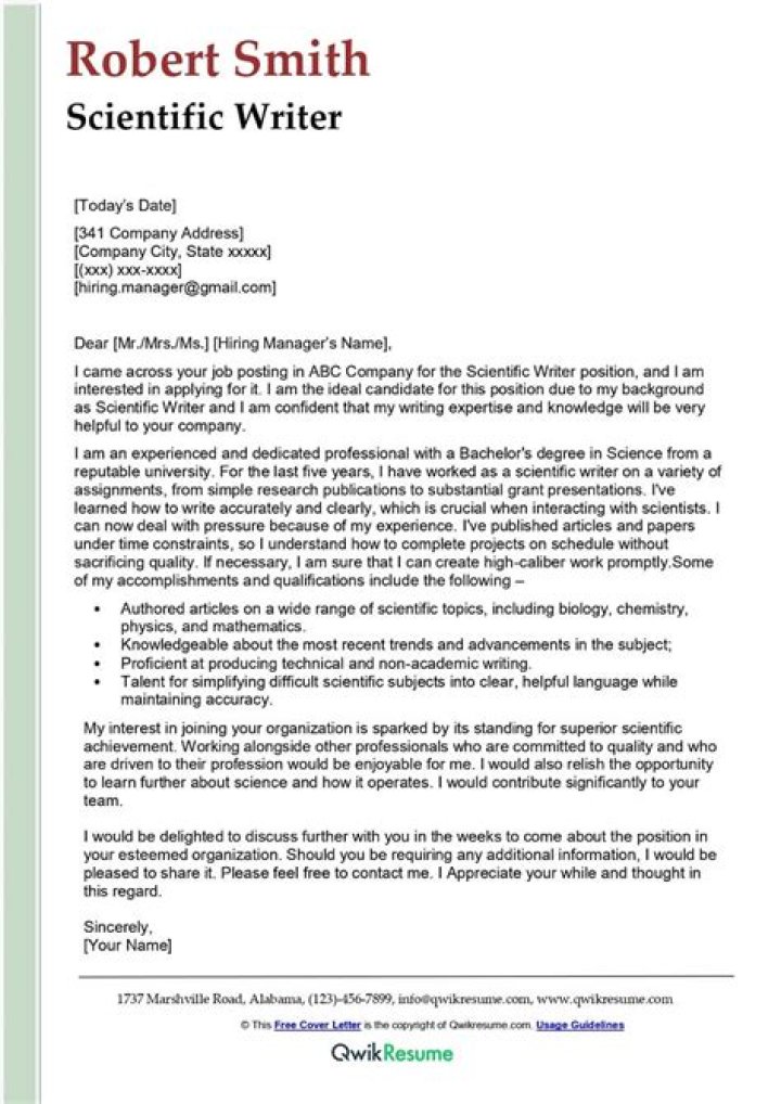 How do you write a scientific cover letter?