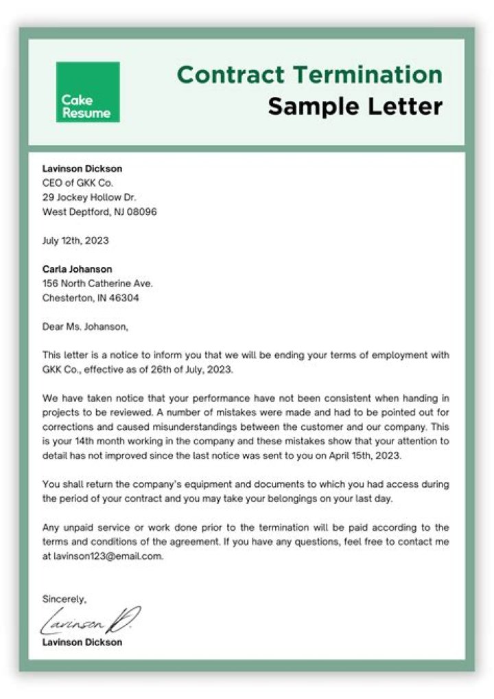 How do you write a termination agreement letter?