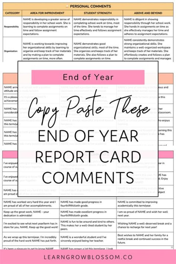 How do you write end of year comment?
