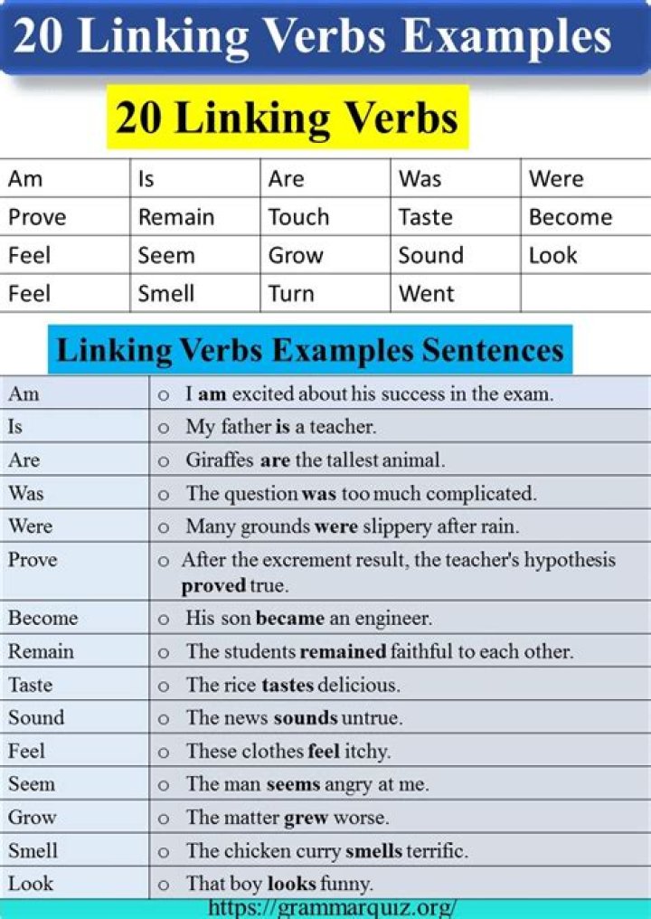 What are the 20 linking verbs?