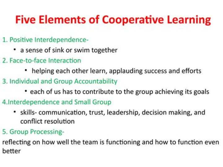 What are the 5 elements of cooperative learning?