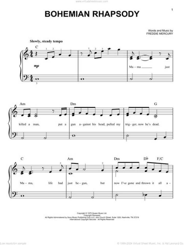 What are the notes for Bohemian Rhapsody?