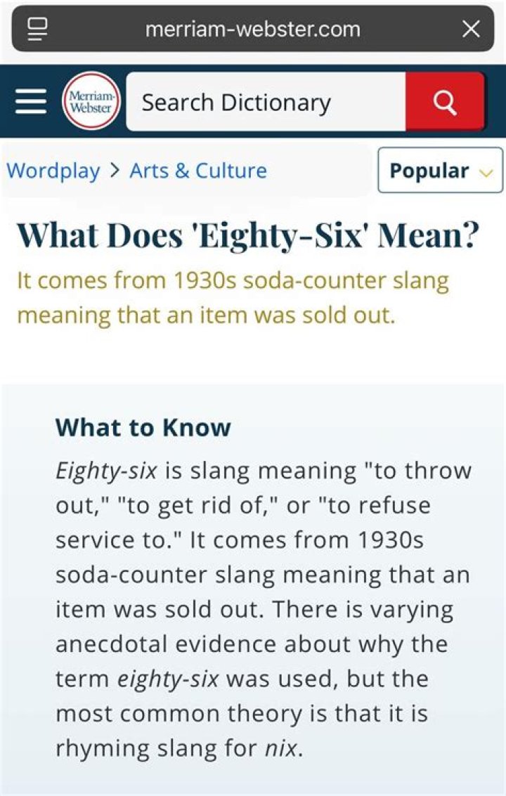 What does eighty sixed out mean?