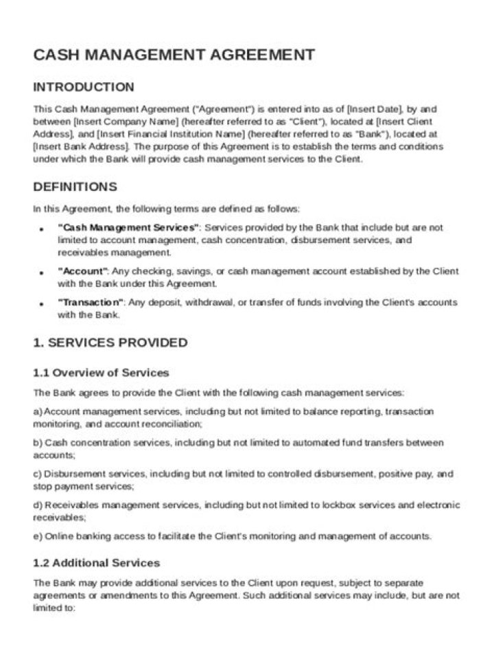 What is a cash management agreement?
