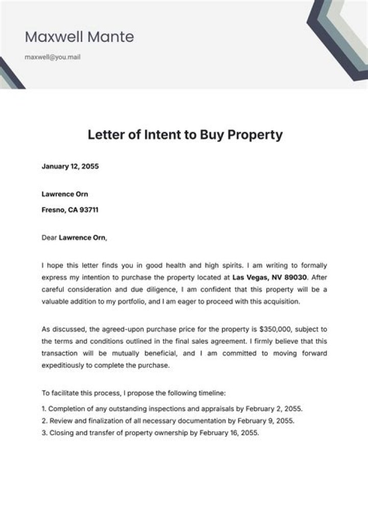 What is letter of intent to buy property?