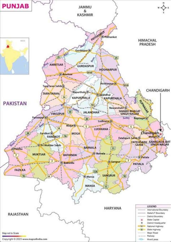 What is the total area of Punjab sq km?