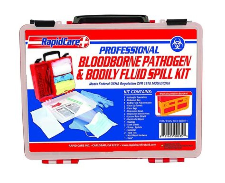 What should be in a blood spill kit?