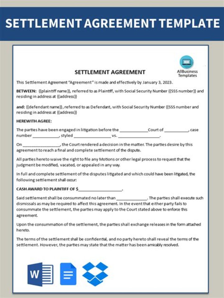 What should be included in a settlement agreement?